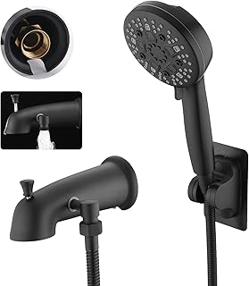 RAINREVIVE All Metal Tub Spout with Diverter Fits for Threaded 1/2" or 3/4" IPS, Bathtub Faucet with Sprayer High Pressure 9 Settings Hand Held Shower, Matte Black
