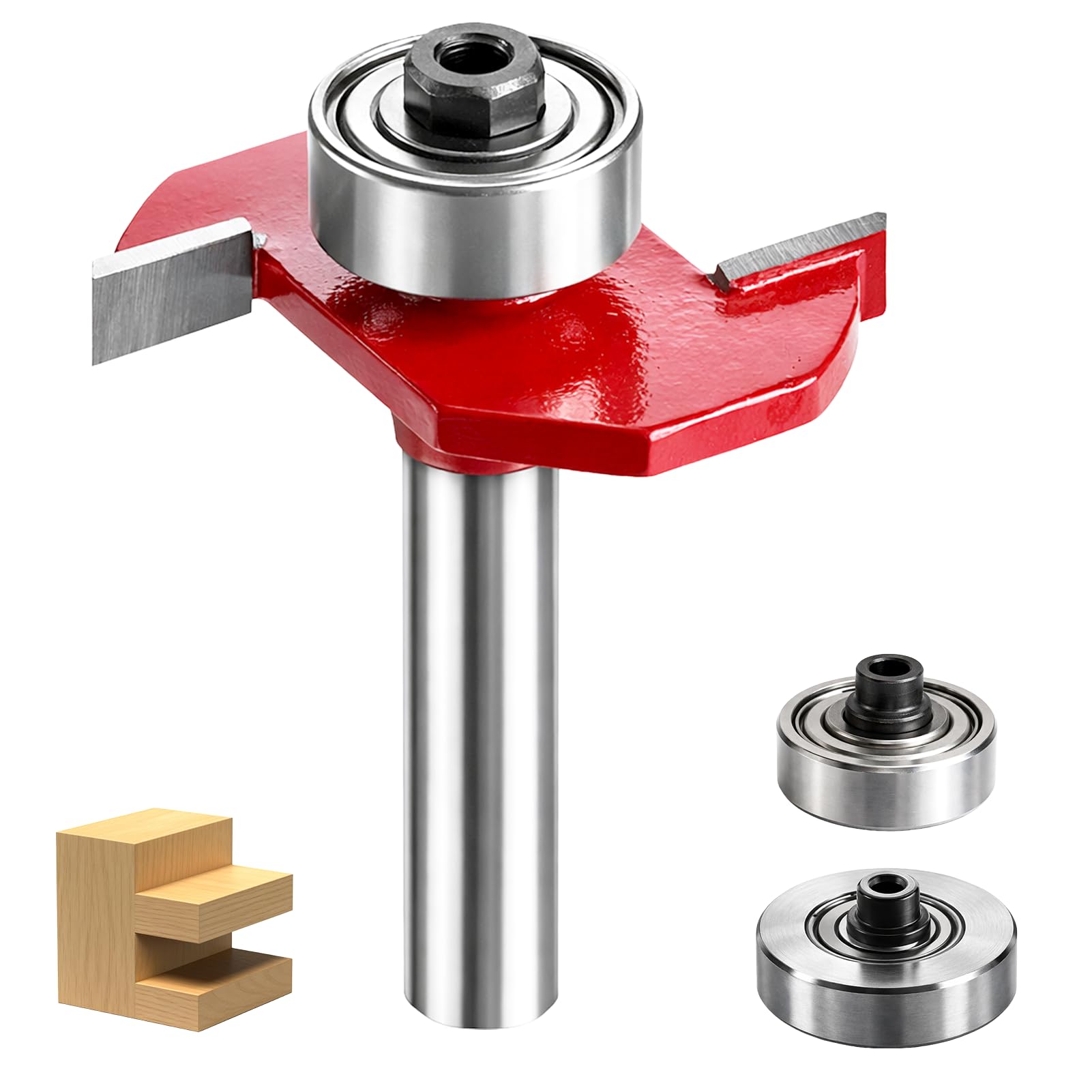 3 in 1 Biscuit Jointer Router Bit, 1/4" Shank Biscuit Joint Slot Cutter Router Bit Set with 2 Adjustable Bearings 5/8" & 3/4" Slot Woodworking Tool for Plywood Slotting Grooving Rebating