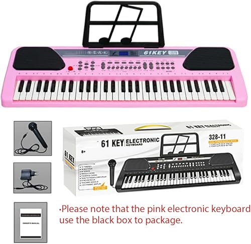Miniatura 10 de iMeshbean - Piano eléctrico de 24 pulgadas, piano de 61 teclas, piano electrónico con micrófono, teclado de música, piano para niñas y niños (rosa)