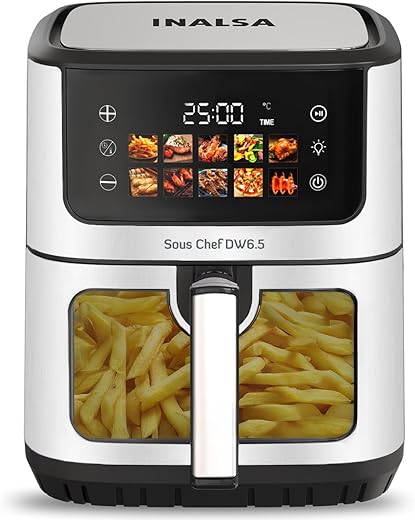 INALSA Air Fryer for Home 6.5L Capacity-1600 W with LED Touch Display & 10 Preset control|Quick Heat Circulation Variable Temp. Control,…