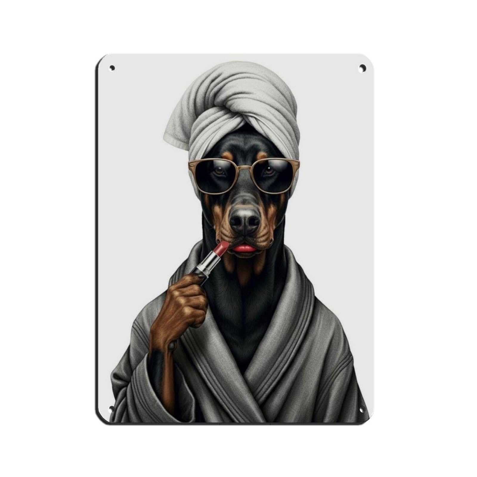 Doberman Pinscher Bathroom Art (2) Tin Sign Vintage Metal Pub Club Cafe Bar Home Wall Art Decoration Poster Retro 12x16inch(30x40cm)