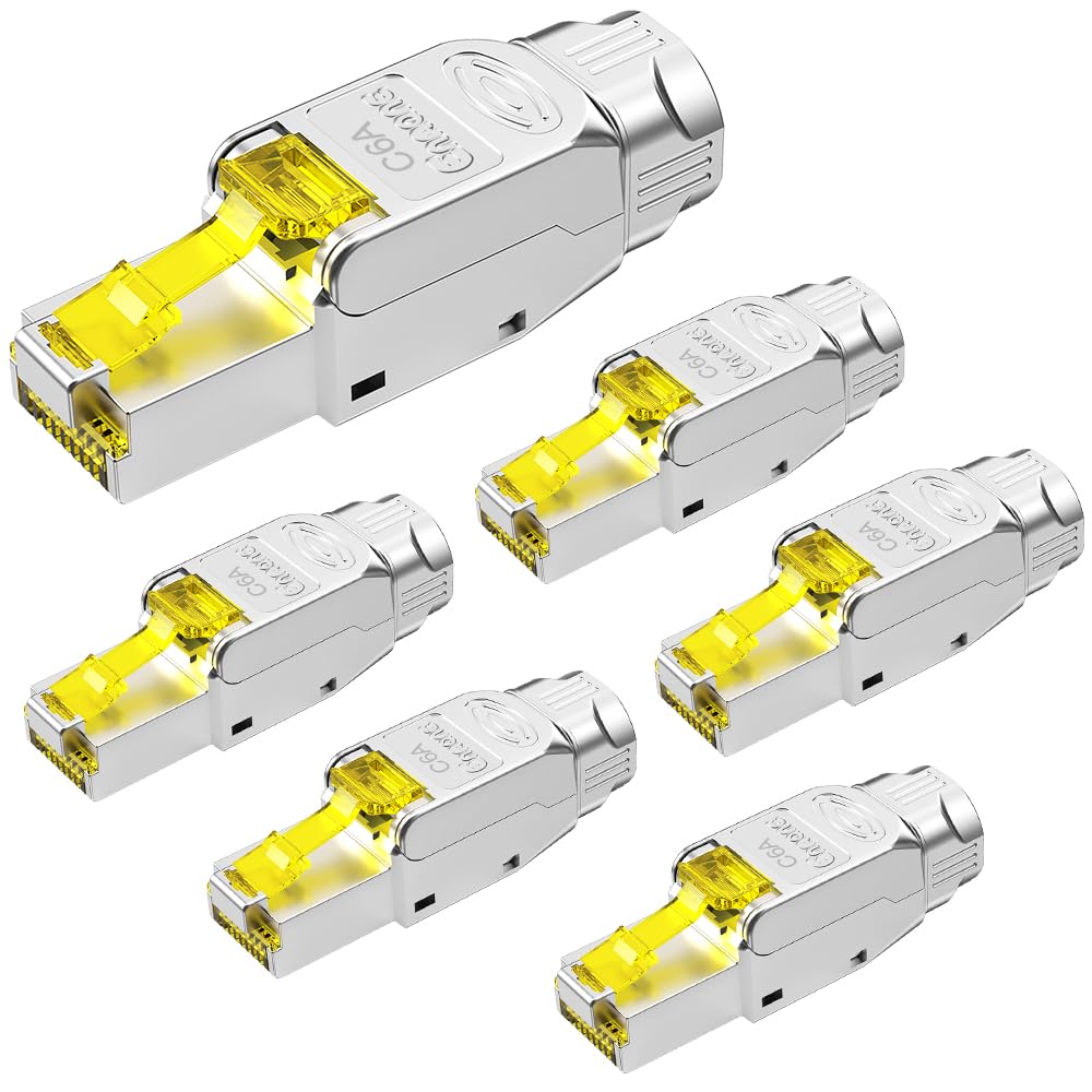 CAT6A RJ45 Connector Tool-Free (EC Listed) Shielded CAT6A Connector Toolless for 23 to 26 AWG Network Cable(6pcs)