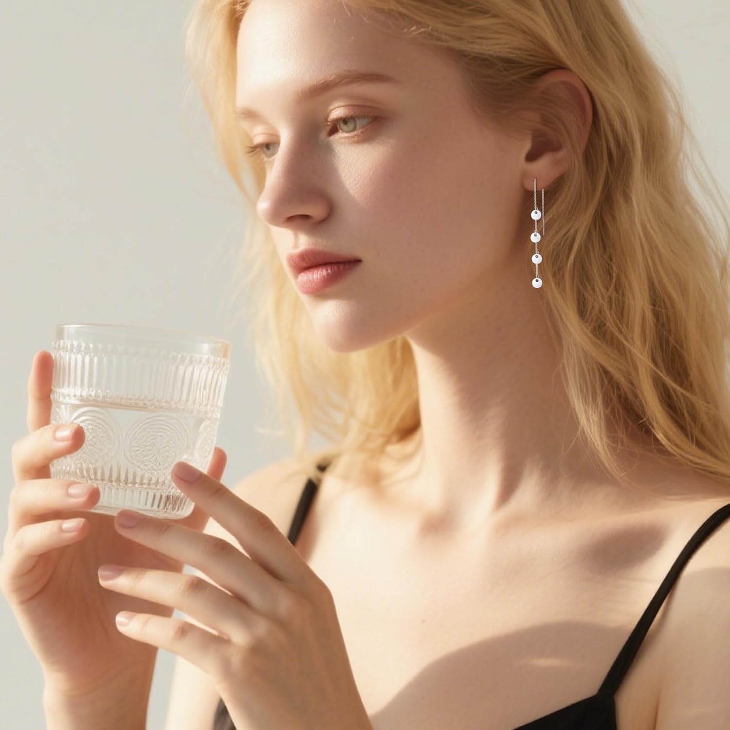 Silver Cascading Disc Earrings for Women, Hypoallergenic Sterling Silver Tassel Dangle Earrings Jewelry for Women - Image 2