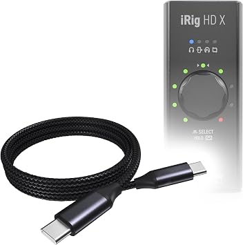 BoxWave Cable Compatible with IK Multimedia iRig HD X - DirectSync PD Cable 3ft - USB-C to USB-C 100W, Type C Braided Charge and Fast Sync - Jet Black