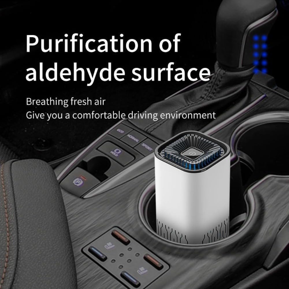 Purificatore silenzioso per camera da letto e auto con controllo touch, 25 dB, a basso rumore, portatile, per veicoli domestici, design compatto, 6 W, bianco