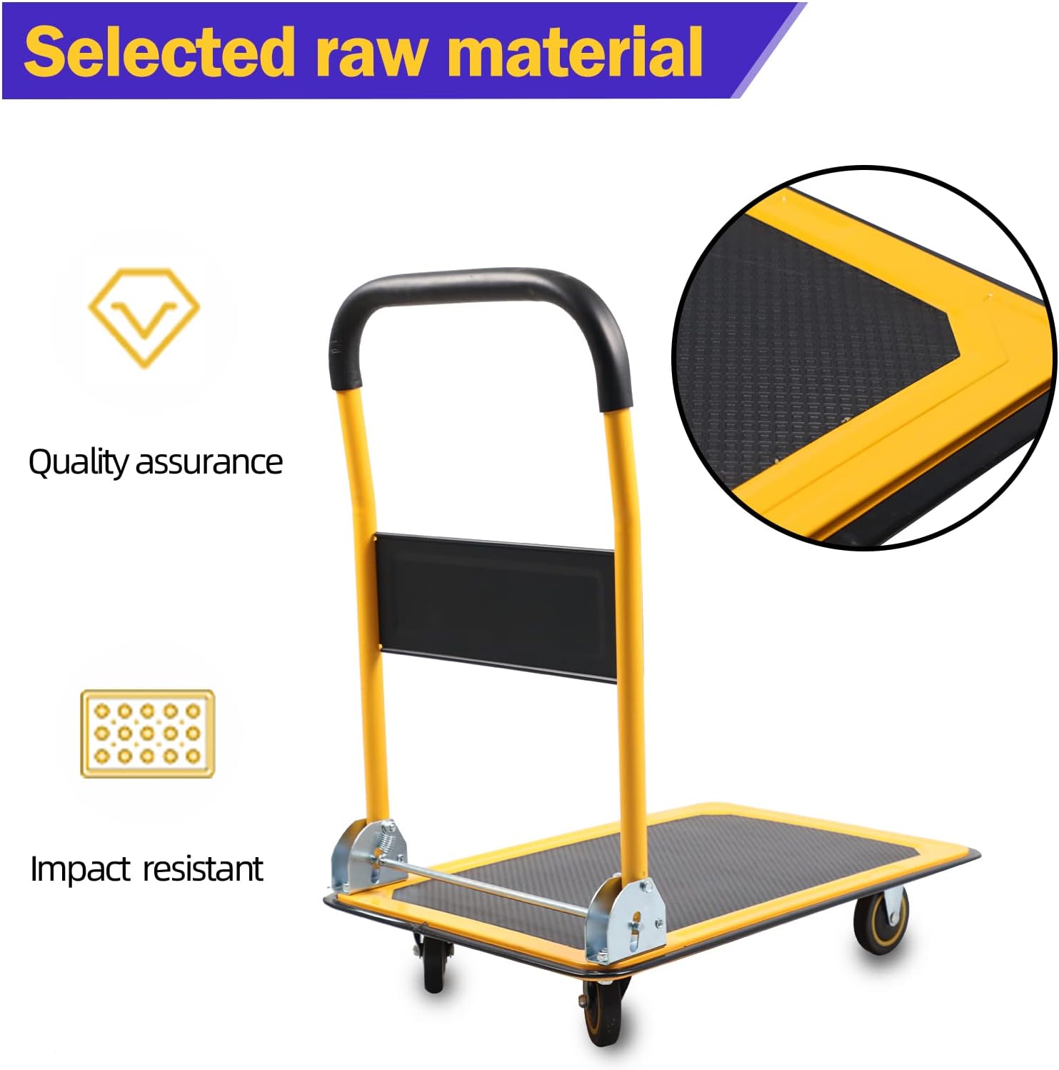 330lb Push Cart Dolly, Foldable Platform Truck with Mute Wheel, Dolly Cart for Warehouse, Loading, Moving and Office
