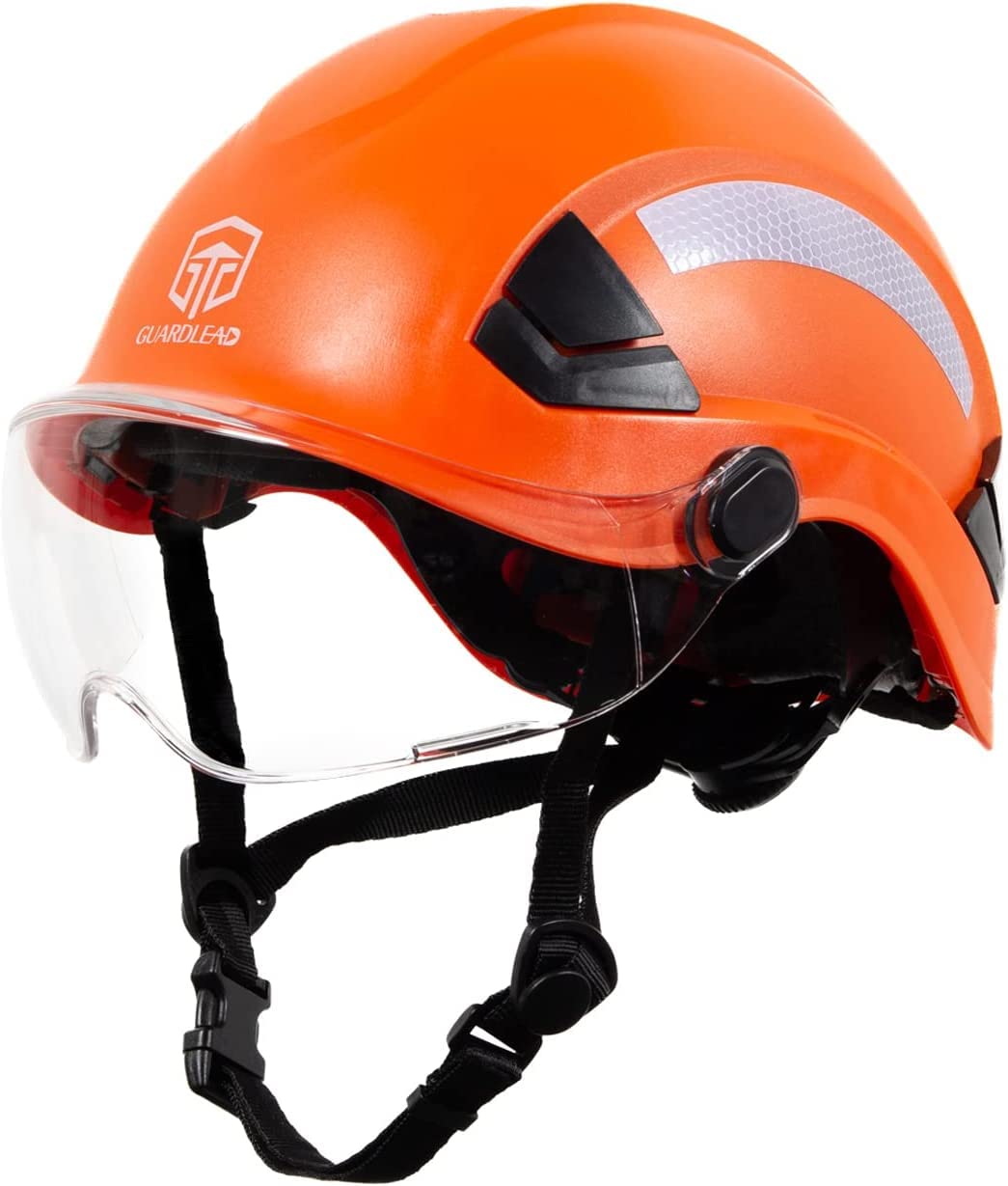 Safety Helmet Hard Hat for Men and Women ANSI Z89.1 Approved Hardhats Ideal for Industrial & Construction,Vented (Orange with Clear Visor