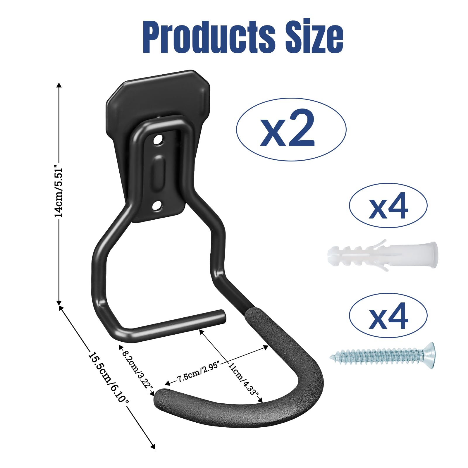 Euqvunn Appendi Bici da Muro Supporto per Biciclette da Parete 35KG Gancio Bici verticale salvaspazio per garage/interni Compatibile con Bici da Corsa/Mountain Nero Set di 2