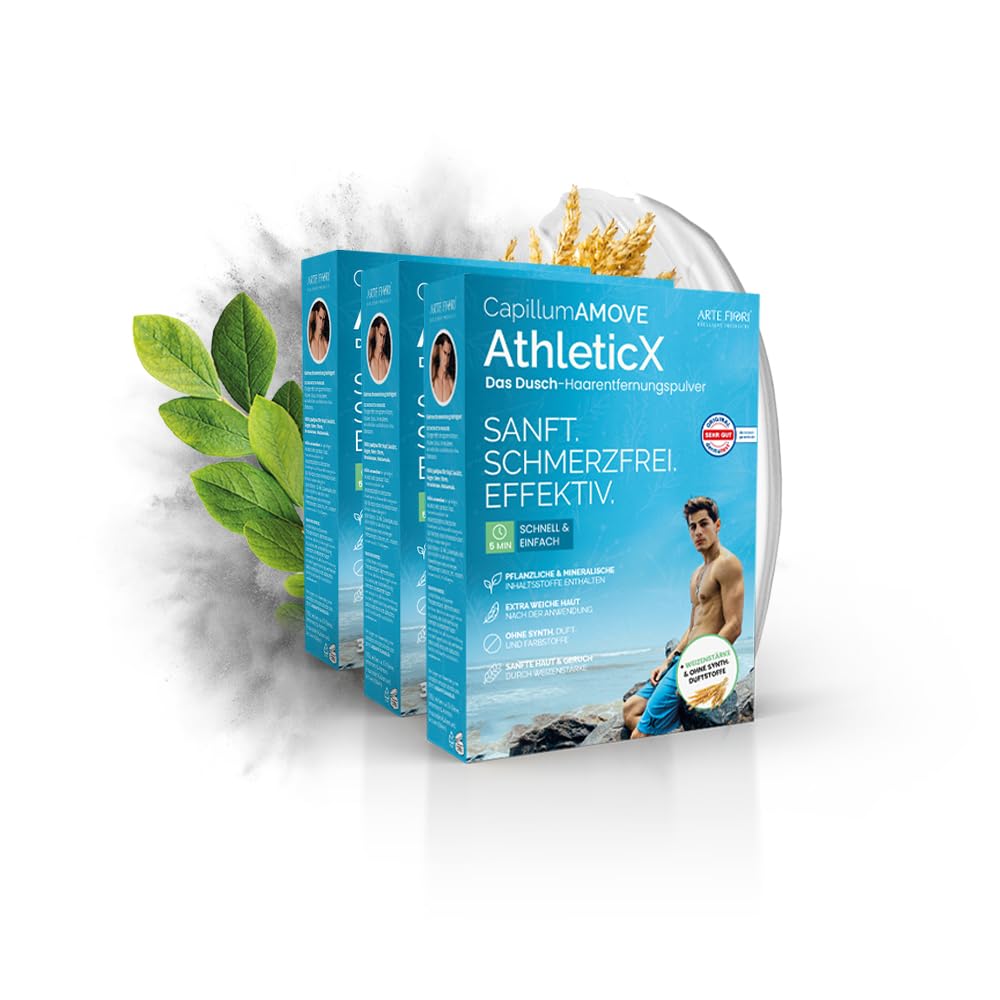 Capillum AMOVE AthleticX Premium Enthaarungscreme Intimbereich Vorratspack - sanftes Enthaarungspulver Männer [3x300g] Schmerzfreie Dusch-Haarentfernungscreme ohne Zusatzstoffe mit neutralem Geruch