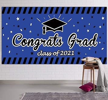 Congrats Grad Backdrop, Graduation Party Decorations, Congrats Grad Photography Backgrounds, Graduation Photo Backdrop, Class of 2020 Photo Backdrop, Large Congrats Grad Banner Blue (6.6 x 3.3 ft)