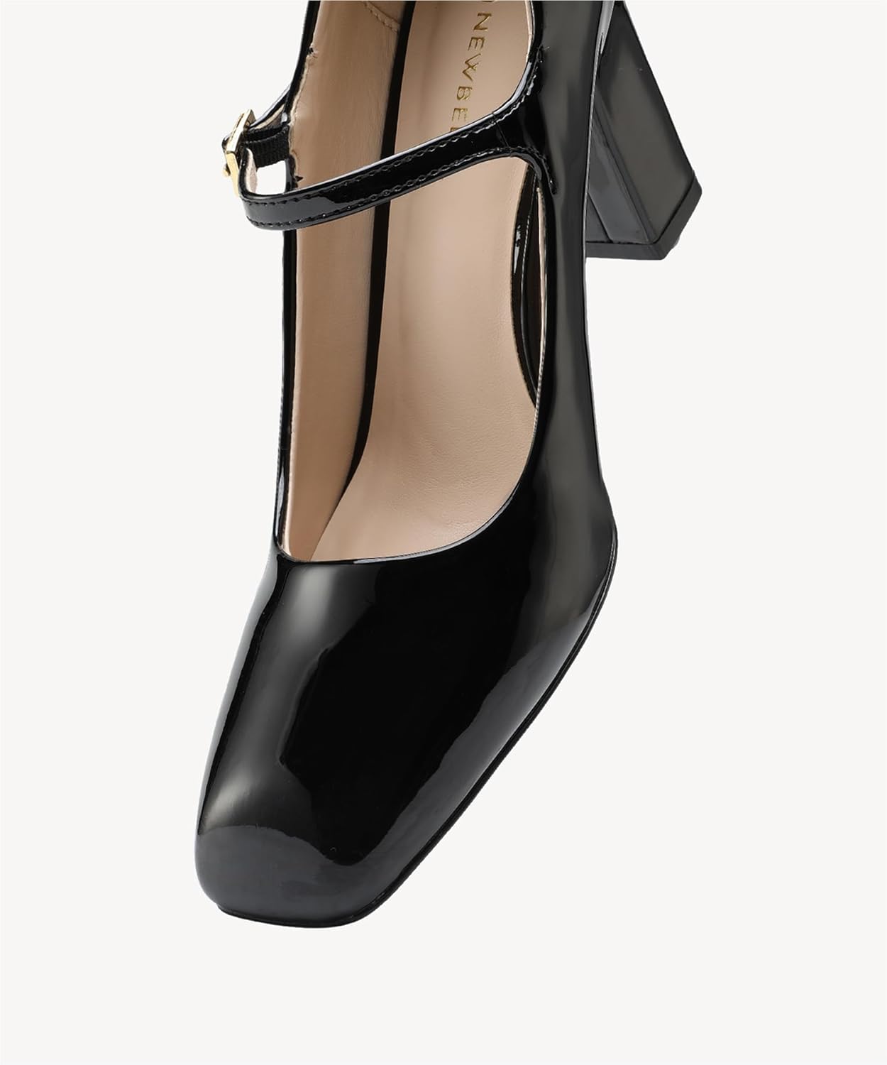 NEWBELLA Women's Square-Toe Mary Jane Pumps, Chunky Block Heel, Closed-Toe Dress Shoes for Wedding, Work, Casual Wear