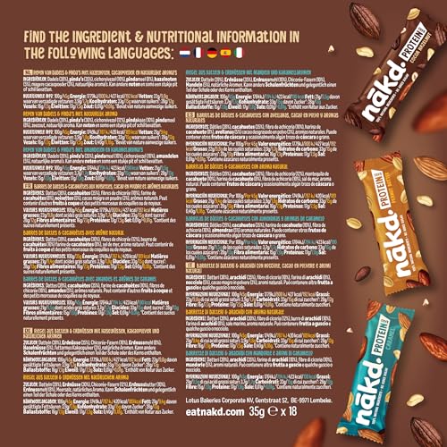 Nākd. Protein Variety Pack | Protein-Riegel | 7g Pflanzliches Protein | 100% Natürliche Zutaten | Ohne Zuckerzusatz | Vegan | 16 x 45g | 720g