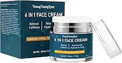 Creme facial 6 em 1 para homens com retinol, ácido hialurônico, niacinamida e cafeína, hidratante de rosto e pescoço para homens, antienvelhecimento, creme de retinol para olheiras faciais, rugas e