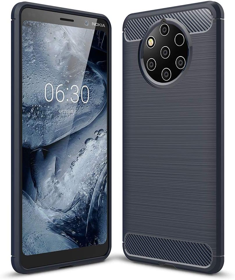 Nokia 9 PureView case, PUSHIMEI Soft TPU Brushed Anti-Fingerprint Full-Body Protective Phone Case Cover for Nokia 9 PureView (Navy Brushed TPU)