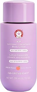First Aid Beauty KP Smoothing + Brightening Body Lotion with 10% AHA, Lactic Acid, Urea + Colloidal Oatmeal, Exfoliate & Moisturize, Banish Keratosis Pilaris Bumps, NEW Peach Scent (6. 7 fl oz)