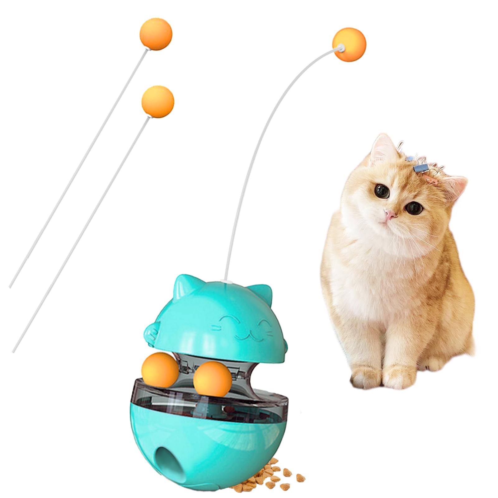 Myiosus Juguetes para Gatos Interior - Juguete Interactivo Gato con Tres Bolas y Palos, Gatos Dispensador de Comida Lenta, Alimentado, Juguetes para Gatos Puzzle (Azul)