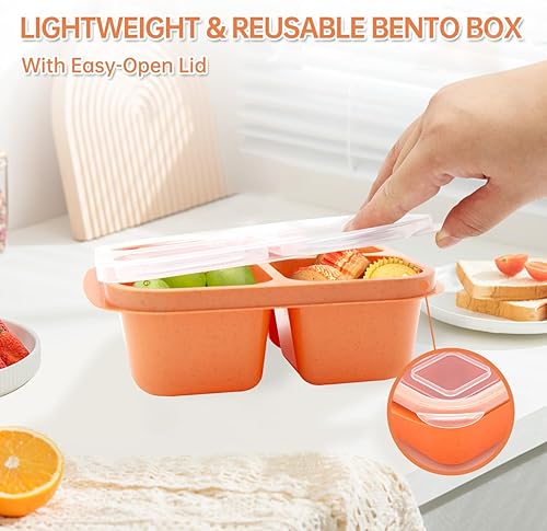 Miniatura 3 de Paquete de 7 loncheras Bento, 4 compartimentos, caja de aperitivos dividida, contenedores de almuerzo para preparación de comidas, lonchera para
