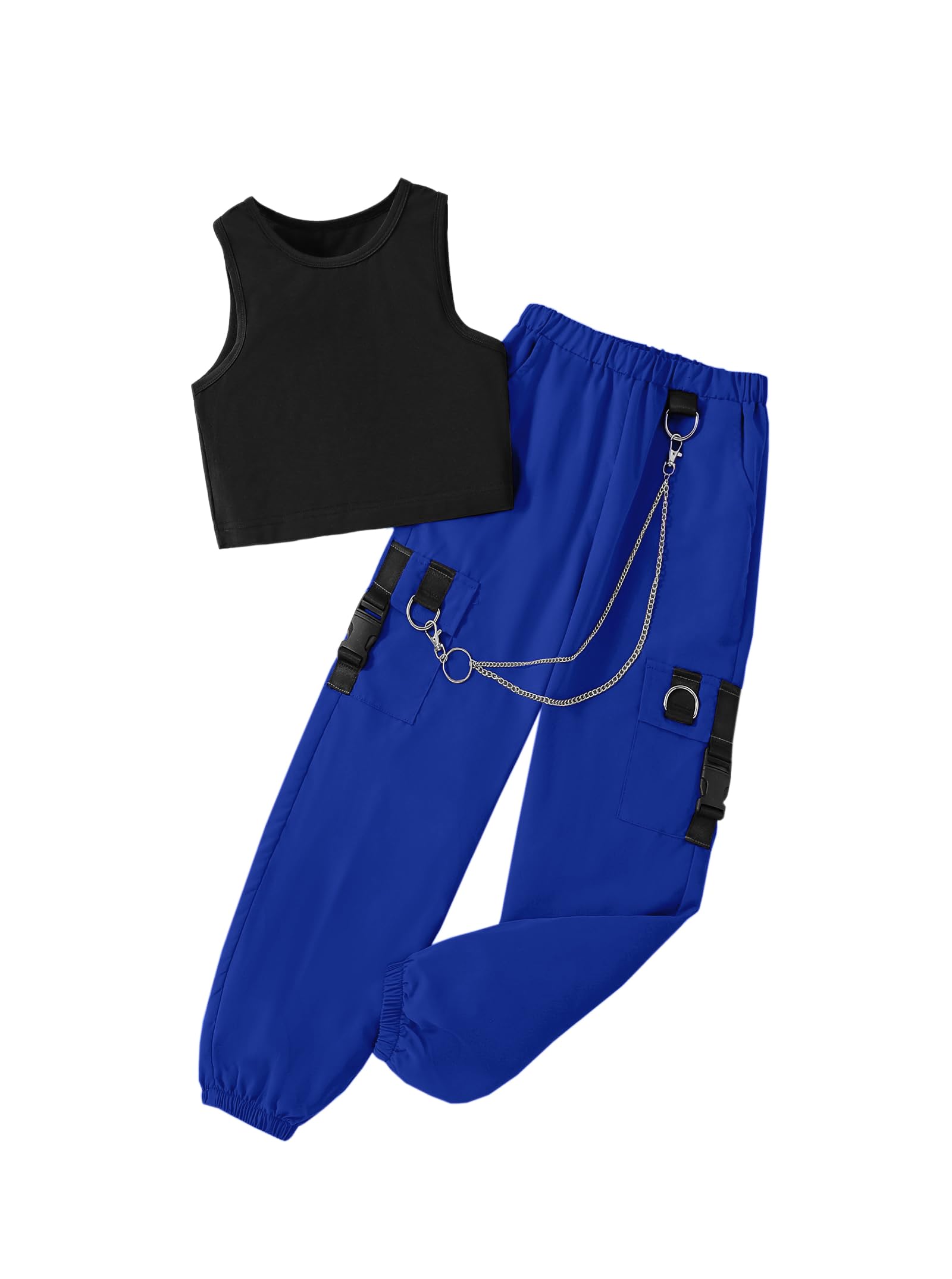 Girls 2 Piece Outfit Sleeveless Crop Tank Top Cargo Pants Set 7-8Y