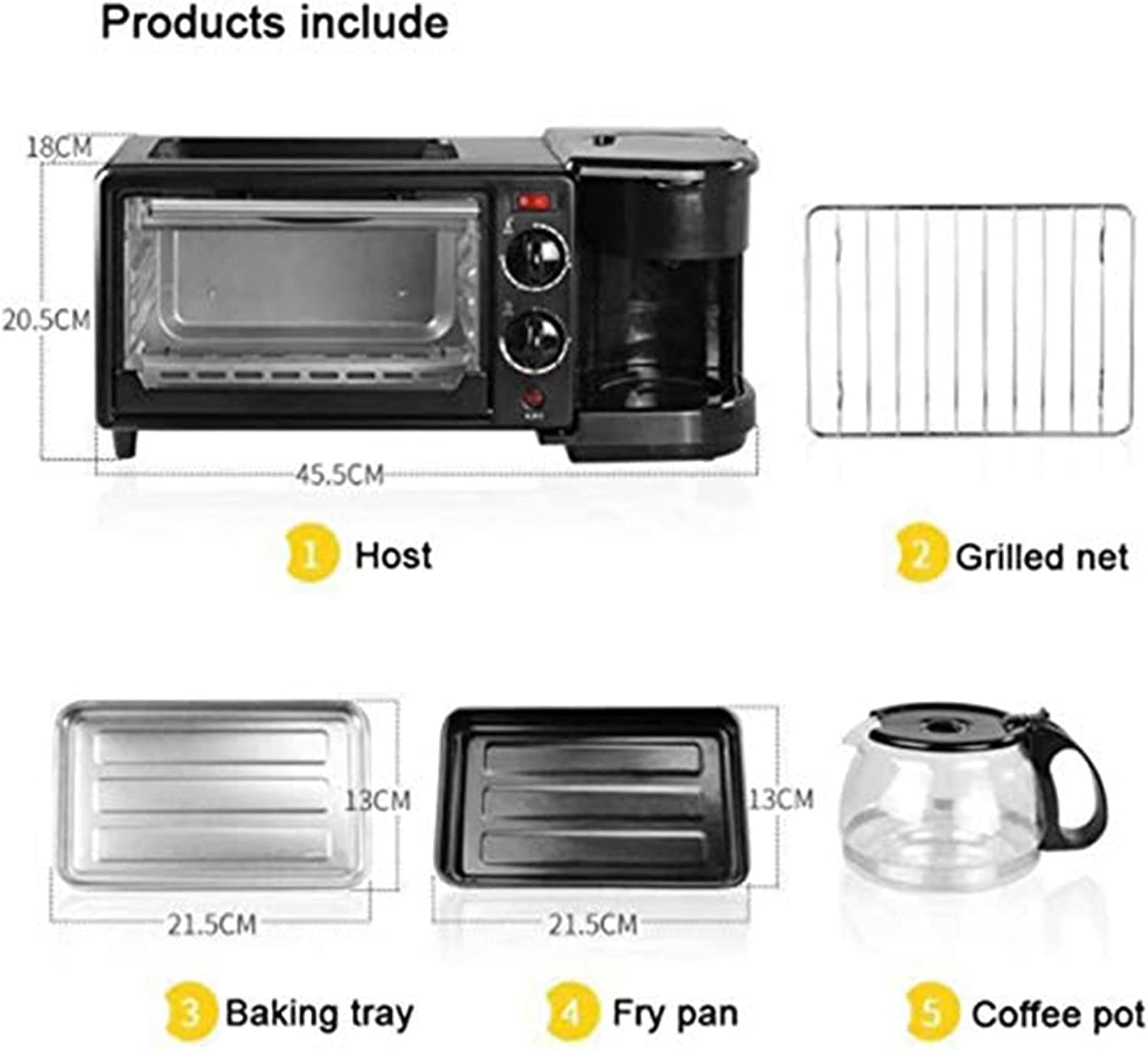 Máquina de Desayuno 3 en 1, Mini Horno, máquina de sándwich a la Parrilla eléctrica Multifuncional, tostadora de Acero Inoxidable con Plancha for Hacer Pasteles de sándwiches de café
