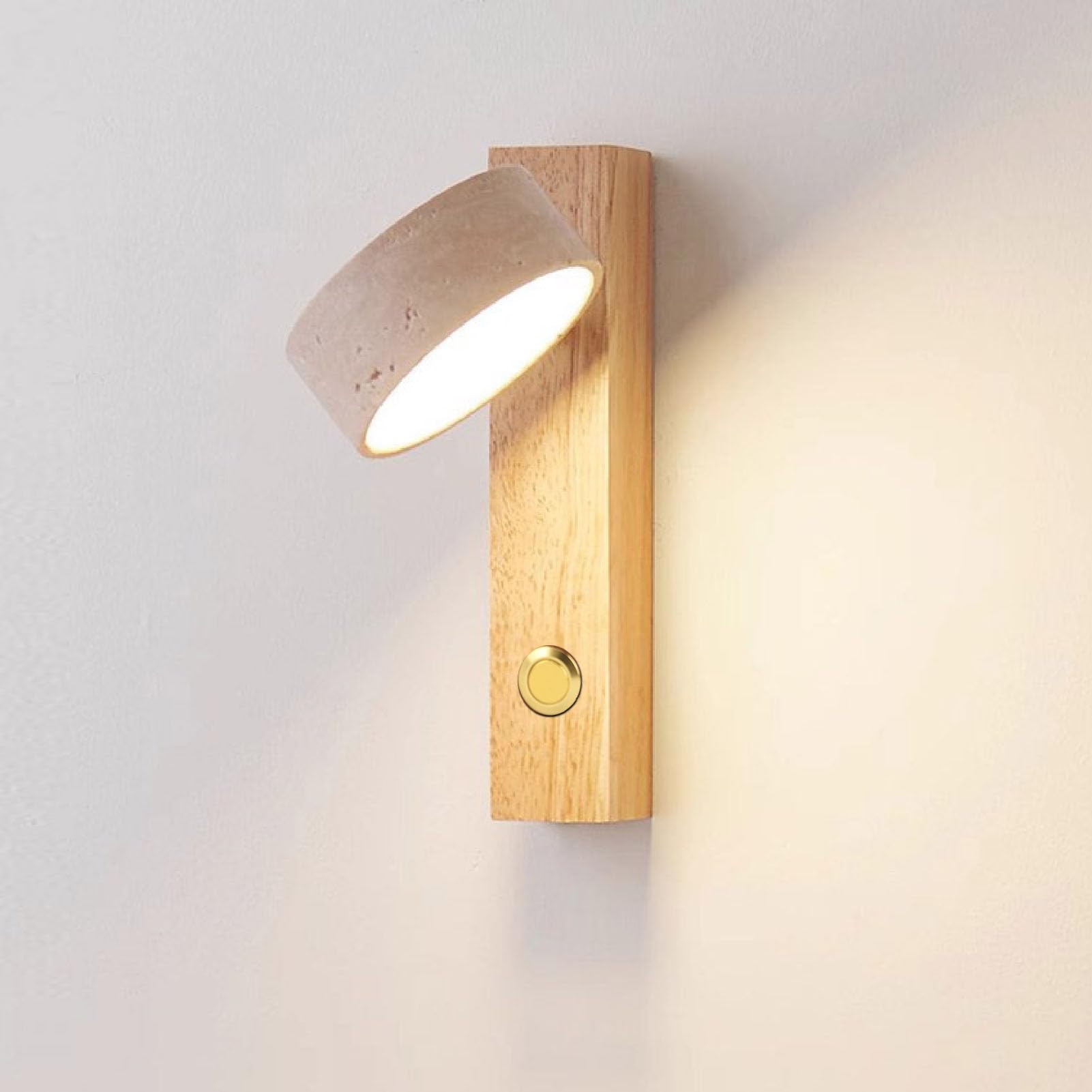 HEEPDD Rotierende Wandleuchten mit Schalter Verstellbarer Winkel LED Warme Leichte Rustikale Industriestein Holz Nacht Leselampe 30.3 Unzen Fest Verdrahtet (Originalholzfarbe)