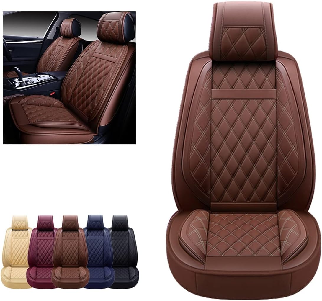 OASIS AUTO Car Seat Covers Accessories 2 Piece Front Premium Nappa Leather Cushion Protector Universal Fit for Most Cars SUV Pick-up Truck, Automotive Vehicle Auto Interior Décor (OS-009 Brown)