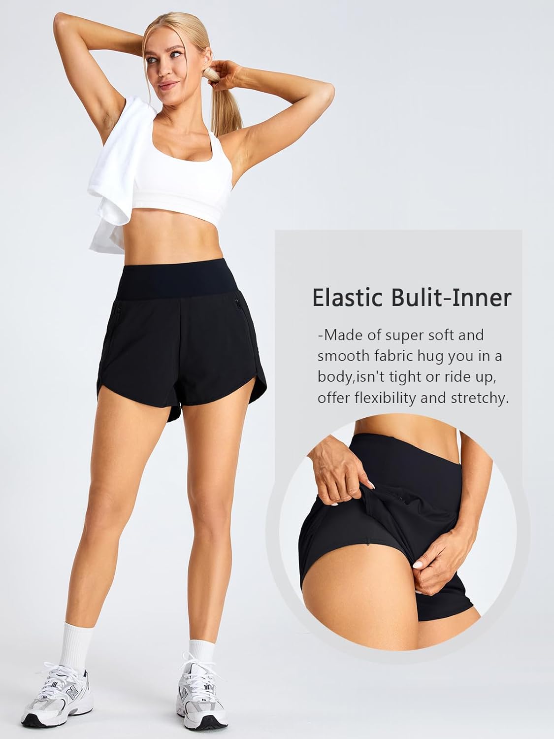 BMJL Women's Running Shorts High Waisted Athletic Shorts Pocket Sporty Short Gym Elastic Workout Shorts (S,Black)