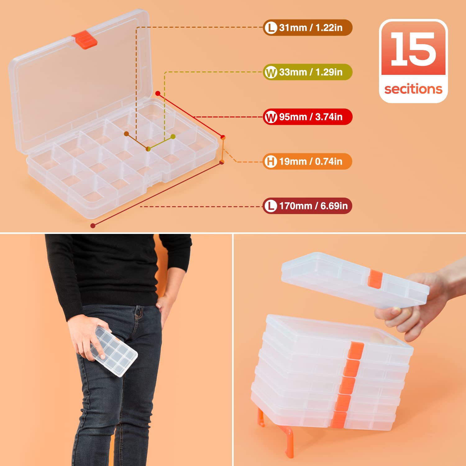 SOMELINE® Plastic Storage Box with 15 compartments, Transparent - Image 2