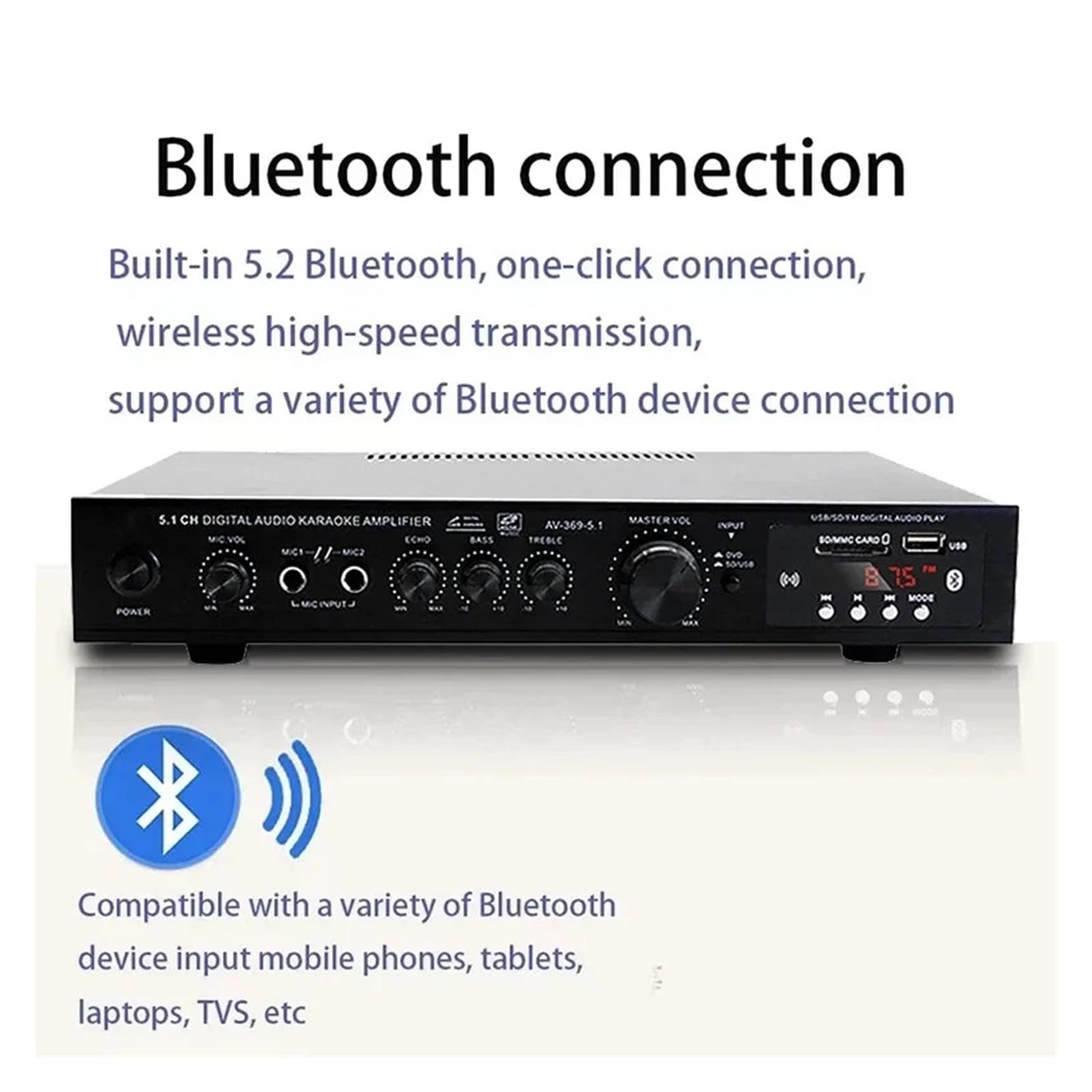 AV-369BT Amplificatore stereo HiFi a 6 canali con amplificatore audio Bluetooth 5.1