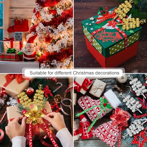 BBita 50Pack Christmas Glitter Berries Stems, 8.3Inch Artificial Christmas Picks for Christmas Tree Ornaments Decorations, DIY Xmas Wreath,Holiday and Home Decor, Gold - image 6