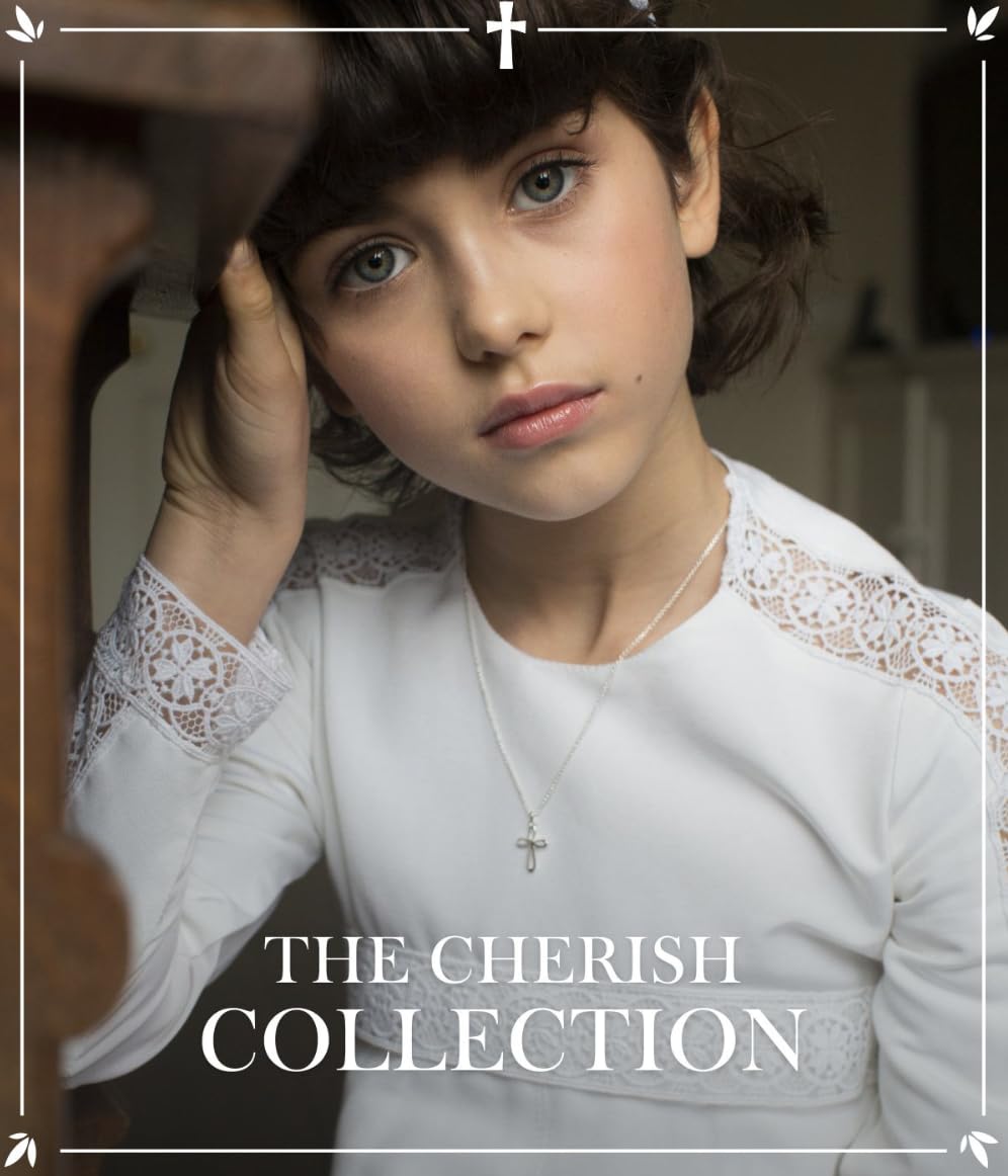 Molly Brown London - Braccialetto placcato oro 18 carati, con croce e scritta "Love", ideale per battesimo, comunione, per ragazze, damigelle d'onore e damigelle d'onore