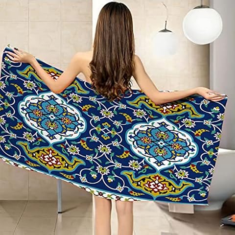 ZSSEZS Beach Towel Sand Free Beach Mat Blue Pattern Art 70X150Cm Large Microfiber Beach Blanket Sand Free Water Absorption Bath Pool Beach Swim Towel Travel Holiday Beach Gift Cover