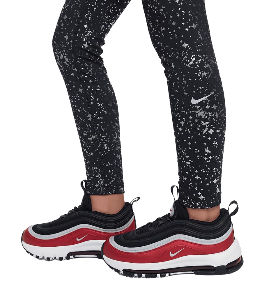Nike One Big Kid's High Rise Full Length Black/Metallic Silver Leggings3