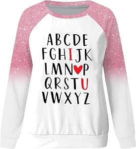 AMDOLE Sweat-Shirt sans Capuche à Manches Longues pour Femme pour la Saint-Valentin Paillettes Imprimé cœur Amour Quotidien Confortable Tendance Polyvalent Robe De Cocktail