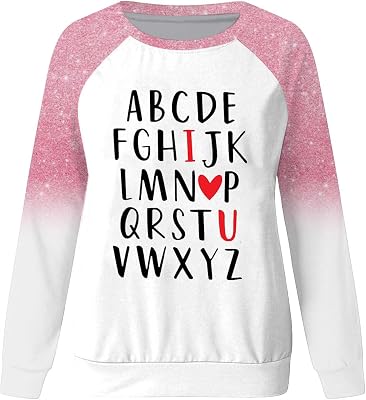 AMDOLE Sweat-Shirt sans Capuche à Manches Longues pour Femme pour la Saint-Valentin Paillettes Imprimé cœur Amour Quotidien Confortable Tendance Polyvalent Robe De Cocktail
