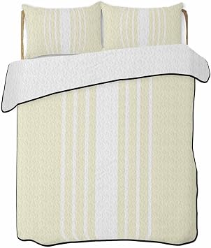 Cream White Summer Quilt Lightweight Comforter King Size with Matching Throw Pillow Cover Cases,Modern Striped Monochrome Geometric Simple All Season Microfiber Cooling Thin Duvet Bedding Sets 96x106