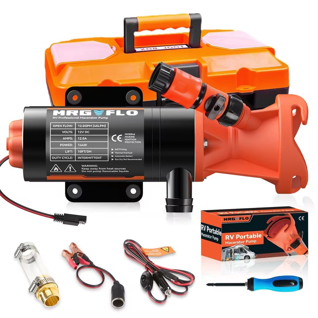 Photo 1 of 12V RV Portable Macerator Waste Pump for Sewage,12GPM Suction 3.2 feet Lift 10 feet with Garden Hose Discharge Port,Quick Release Sewage Pump with Fresh Water Rinse and Automatic Crushing Function