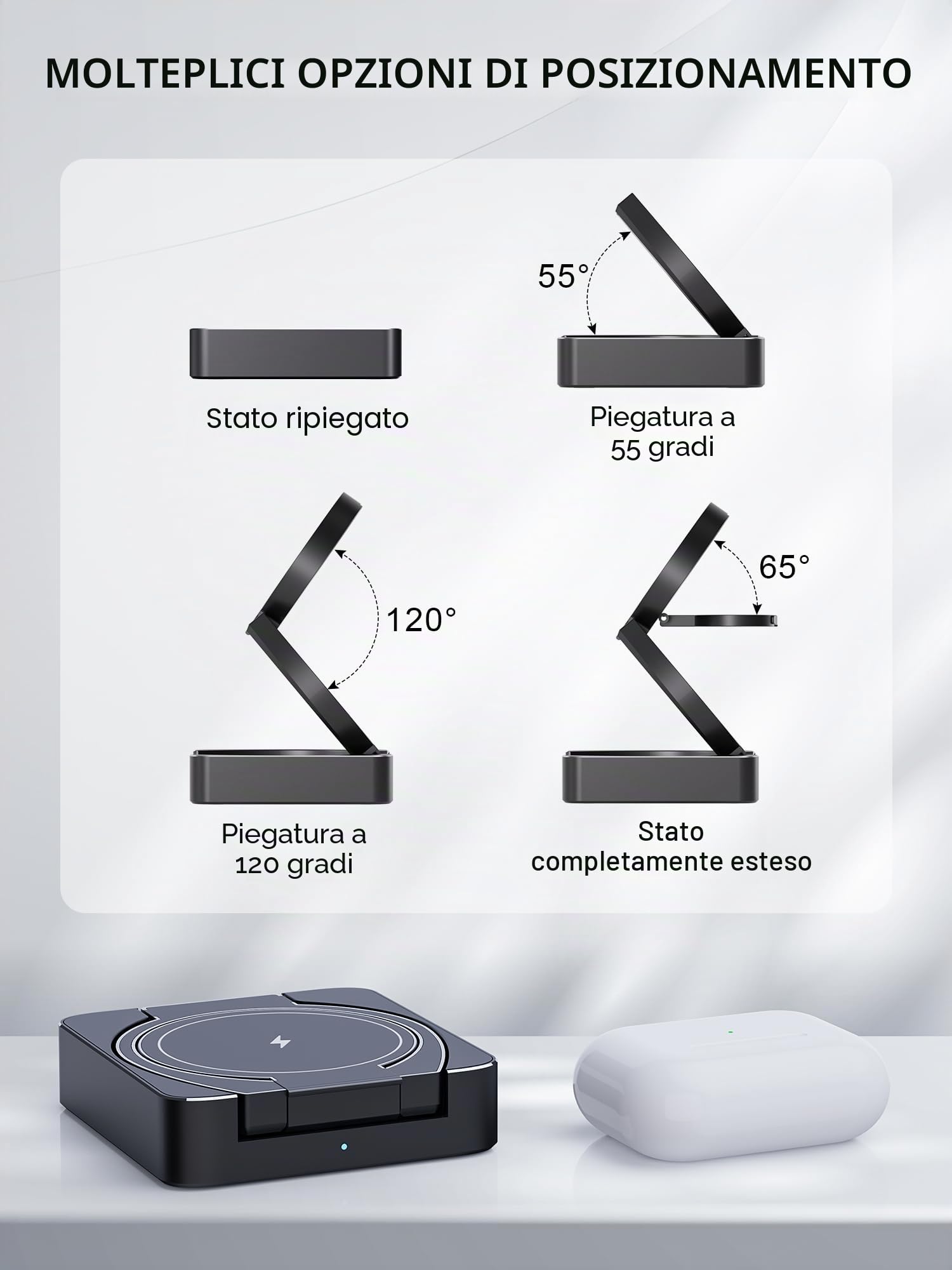Qi2 Caricatore Wireless Pieghevole 3 in 1 per iPhone/Apple Watch/Pods,15W Ricarica Wireless per iPhone16/15/14/13Pro/Pro Max,per Apple Watch 10/9/8/7/6 e per AirPods 4/3/2Pro