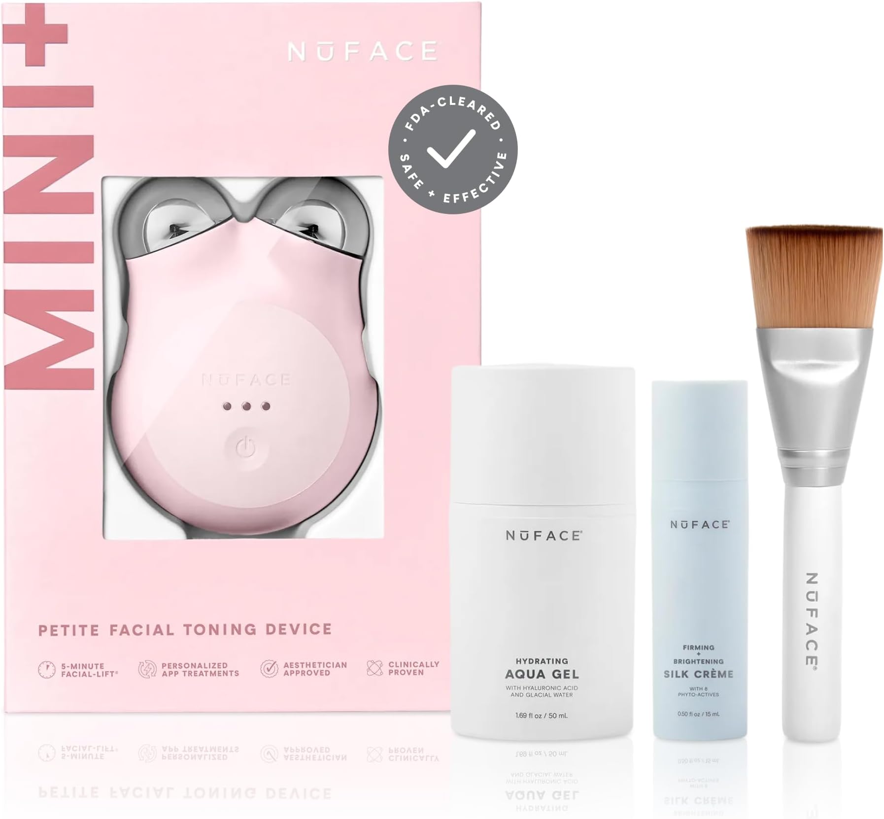 NuFACE MINI+ Microcurrent Facial Device Kit - FDA Cleared Face Sculpting & Skin Tightening Device to Contour, Lift & Tone + Microcurrent Gel Activator & Silk Creme - Sandy Rose
