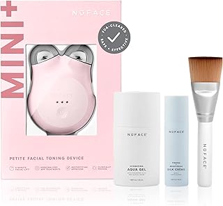 NuFACE MINI+ Microcurrent Facial Device Kit - FDA Cleared Face Sculpting & Skin Tightening Device to Contour, Lift & Tone + Microcurrent Gel Activator & Silk Creme - Sandy Rose