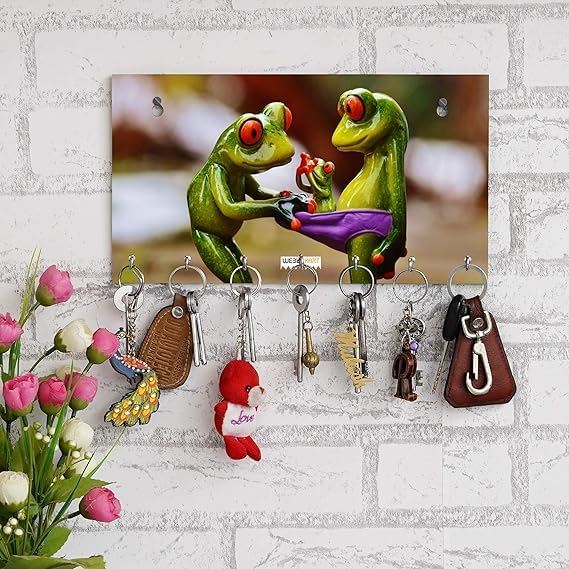 Porte-clés en bois de qualité supérieure imprimé grenouille pour mur