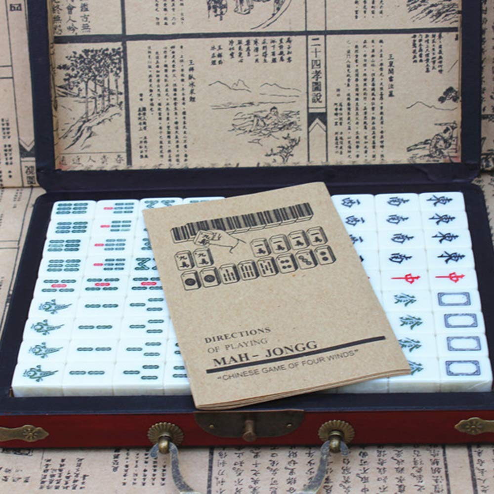Aramox Mahjong Set, 144 Steine, chinesisch, nummeriert, in Eva Koffer | Mahjong Spiel, 144 nummerierte Steine, traditionell, in Box, für Erwachsene