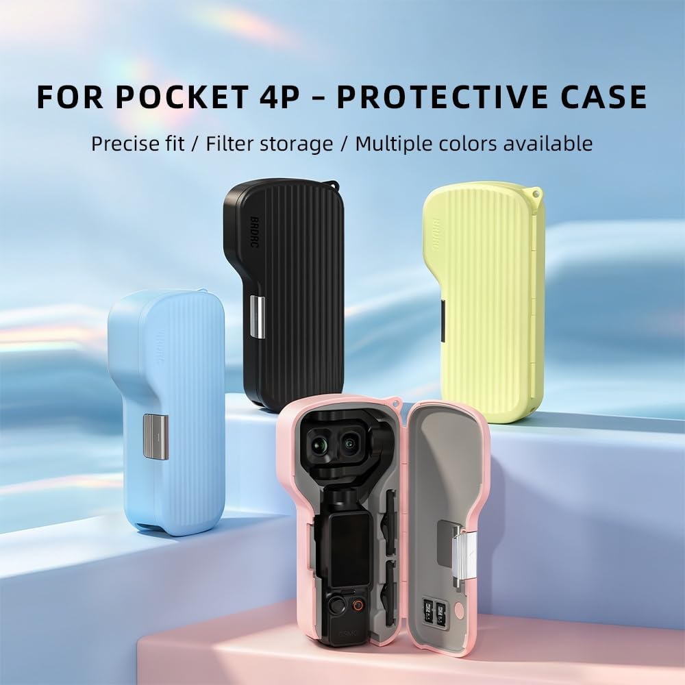 Generico Custodia rigida per DJI OSMO POCKET 4PRO, custodia protettiva per lo schermo del gimbal con cinturino da polso, scomparti integrati per i filtri(Giallo)