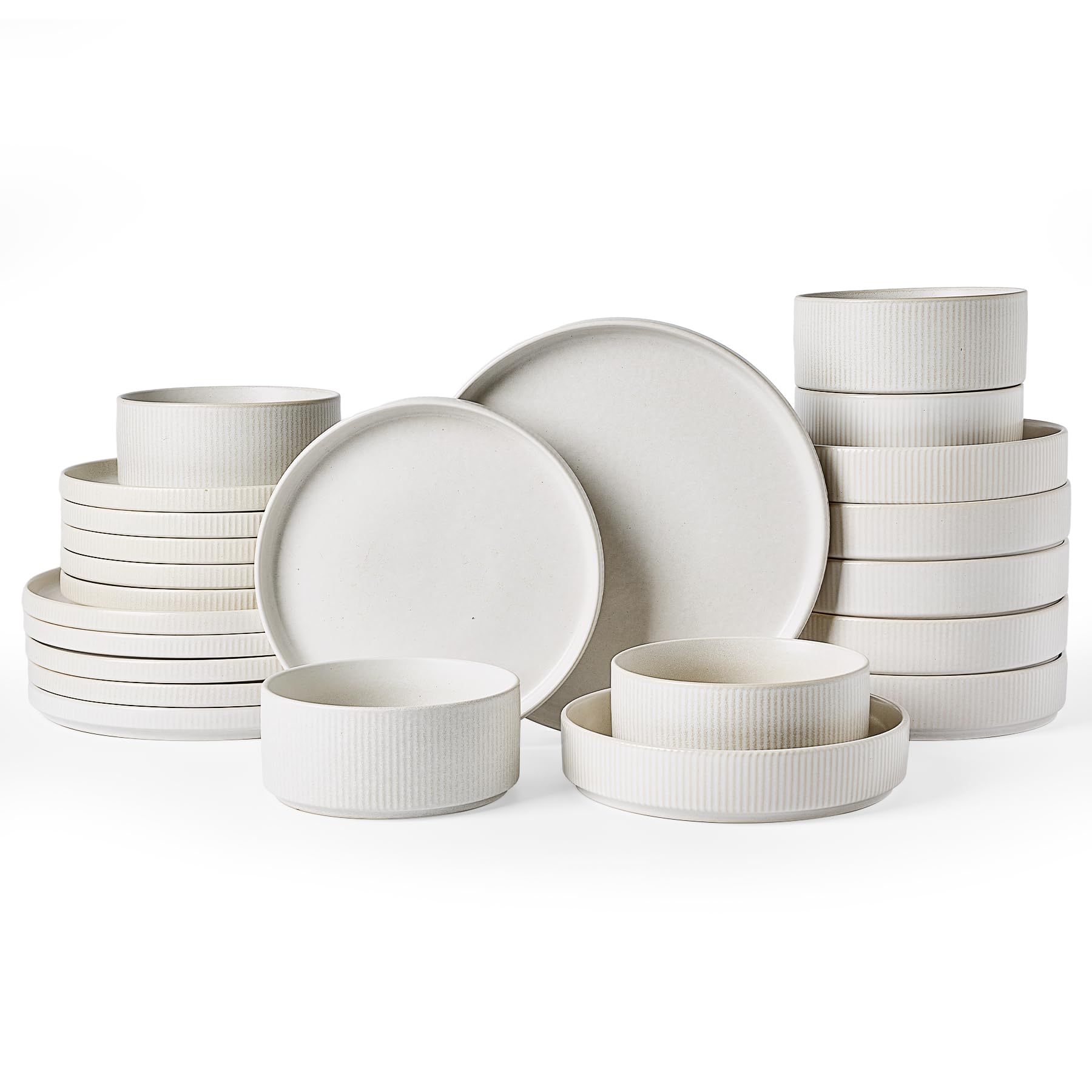 Famiware Star Stoneware Dinnerware Sets with Pasta Bowls, 24pc Dishes for 6