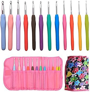 ELEOPTION Crochet Hooks Yarn Knitting Needles Sewing Tools Set Aluminum 11 Crochet Hooks 2-8 mm with Comfort Soft Rubber Grip, 19 Crochet Accessories Best Gifts 12Pcs