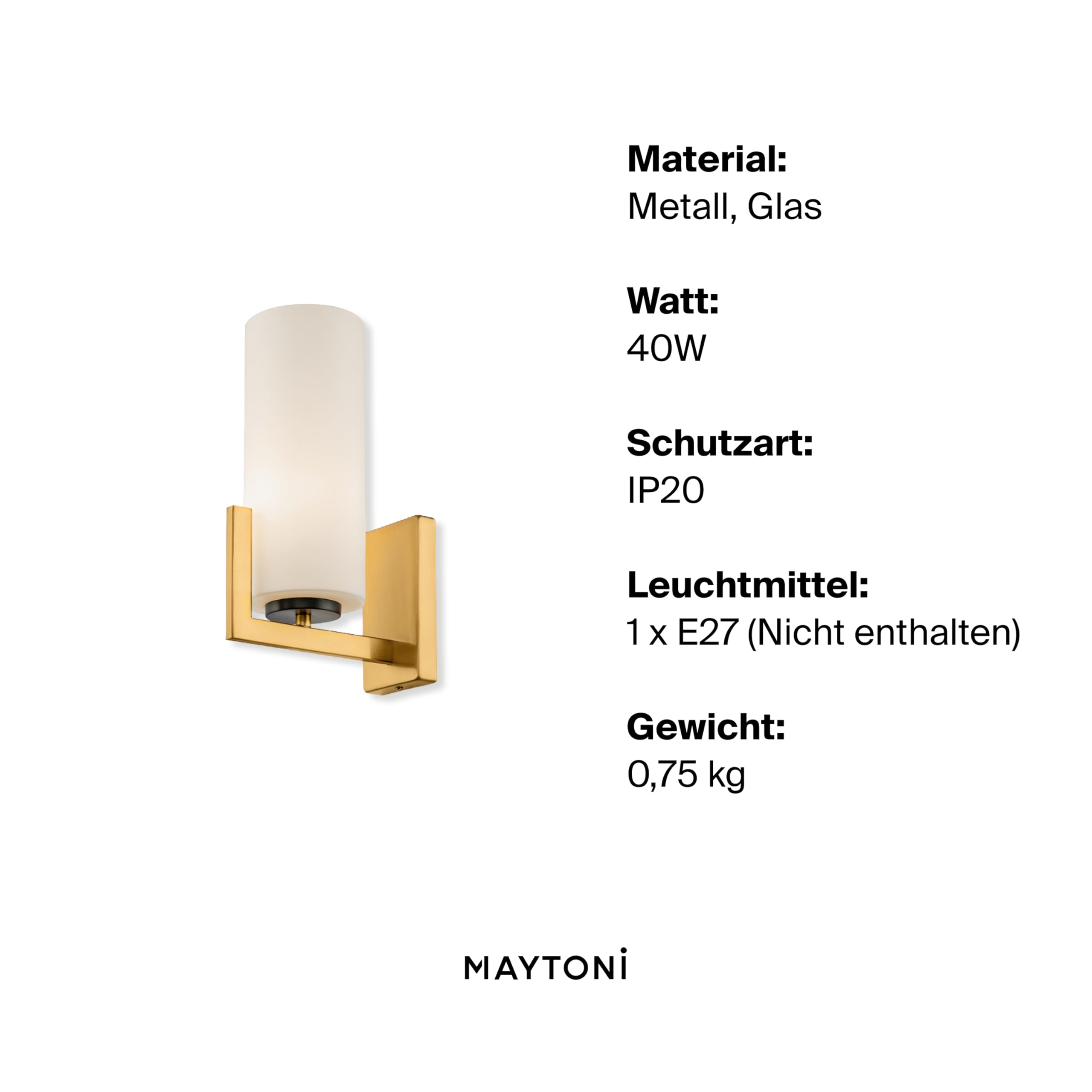 Maytoni Wandlampe BRAVADO | Dekorativ E27 exkl., 40W, Schwarz-Messing