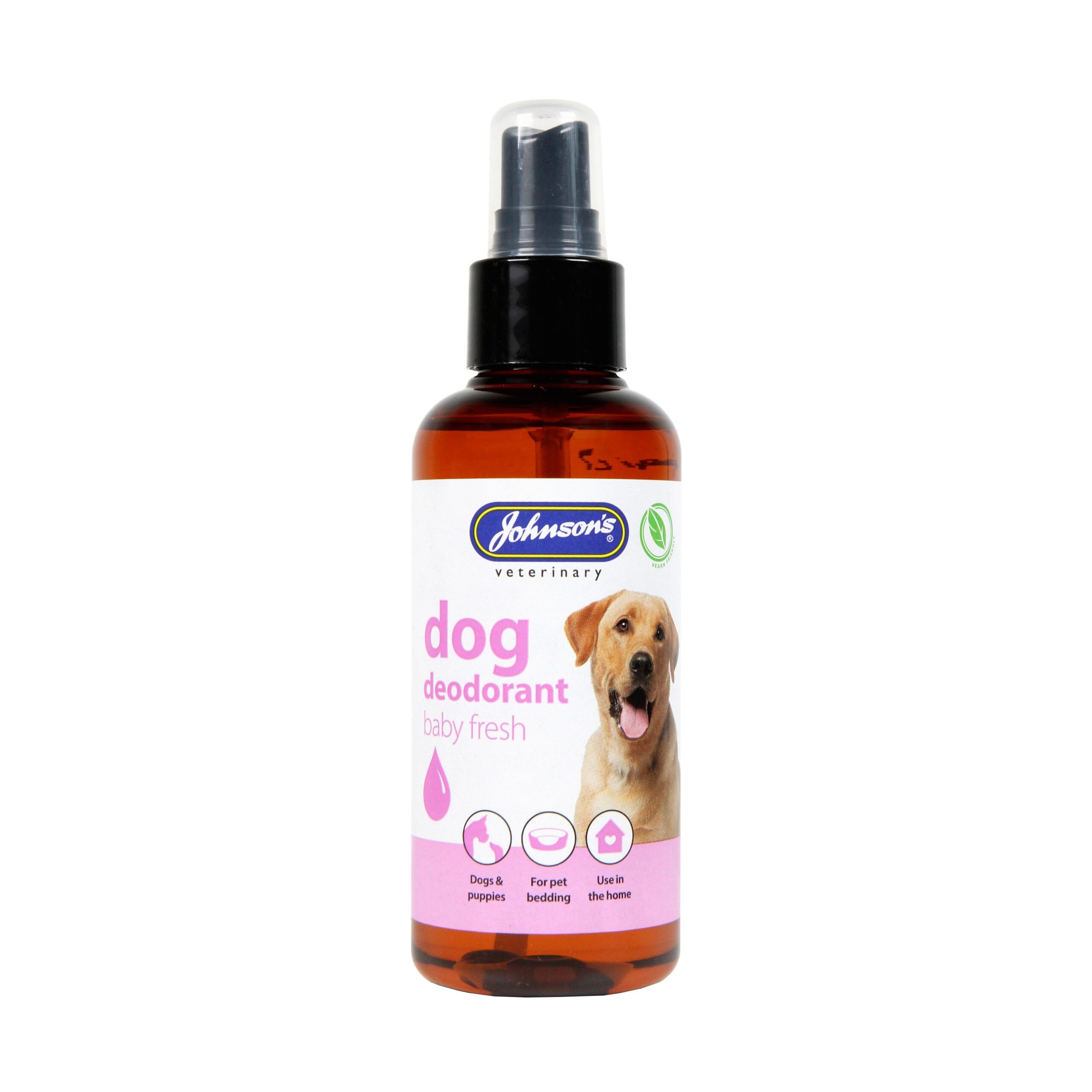 Johnson's Dog Deodorant Spray - 150ml, Baby Powder Dog Spray, Odour Neutraliser Spray, and Pet Smell Eliminator for House, Bedding, and Dog Perfume