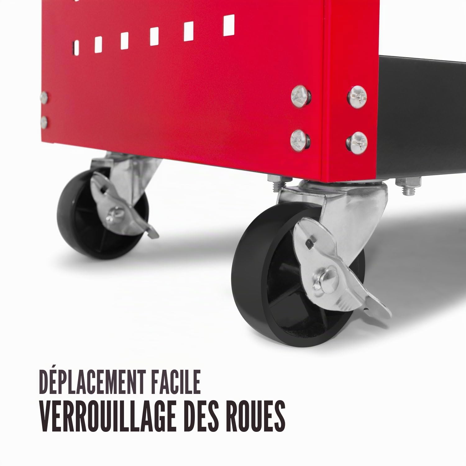 Troller Chariot d'atelier 3 étagères, panneaux perforés latéraux et 12 crochets, roues autobloquantes, surface de travail avec tapis antidérapant