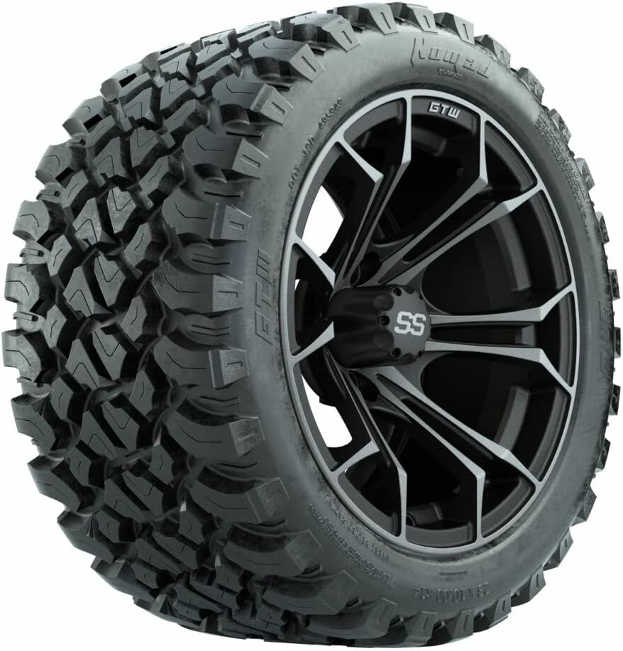 GTW 14 Inch Golf Cart Wheels and Tires Combo | Matte Gray Spyder Wheels on 23x10-R14 Nomad All Terrain Radial Tires | Set of 4 (Matte Gray)