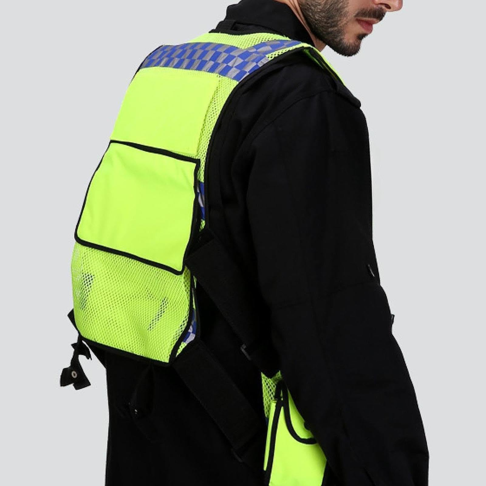 Chaleco reflectante transpirable de visibilidad, ligero, con bolsillos multifuncionales y cremallera para actividades al aire libre nocturnas, chaleco