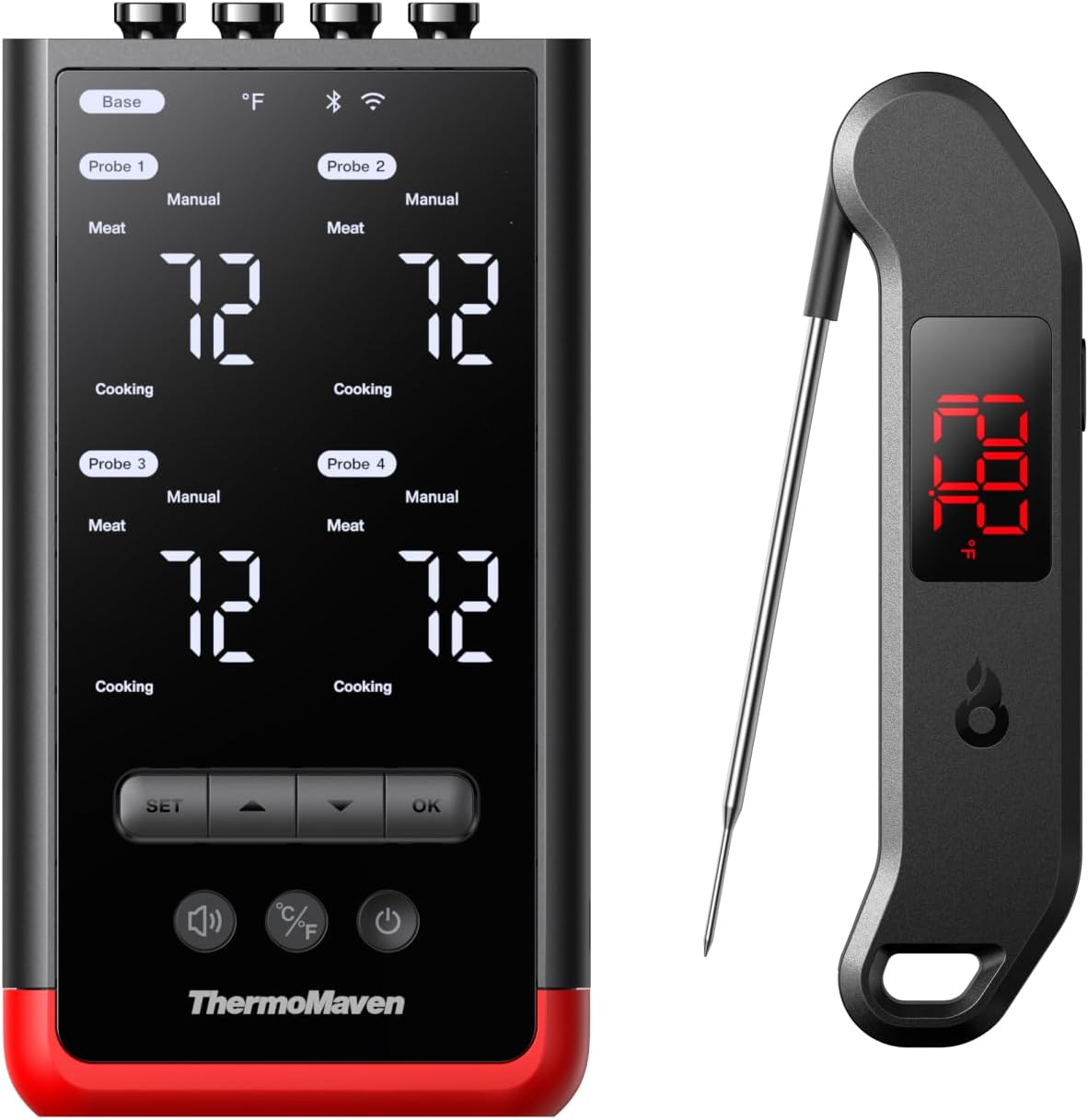 Get One 4-Probe Wireless Meat Thermometer and One Handheld Meat Thermometer